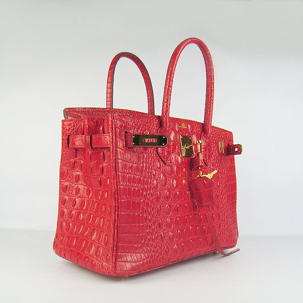 Replica Hermes Birkin 30CM Crocodile Head Veins Bag Red 6088 On Sale - Click Image to Close